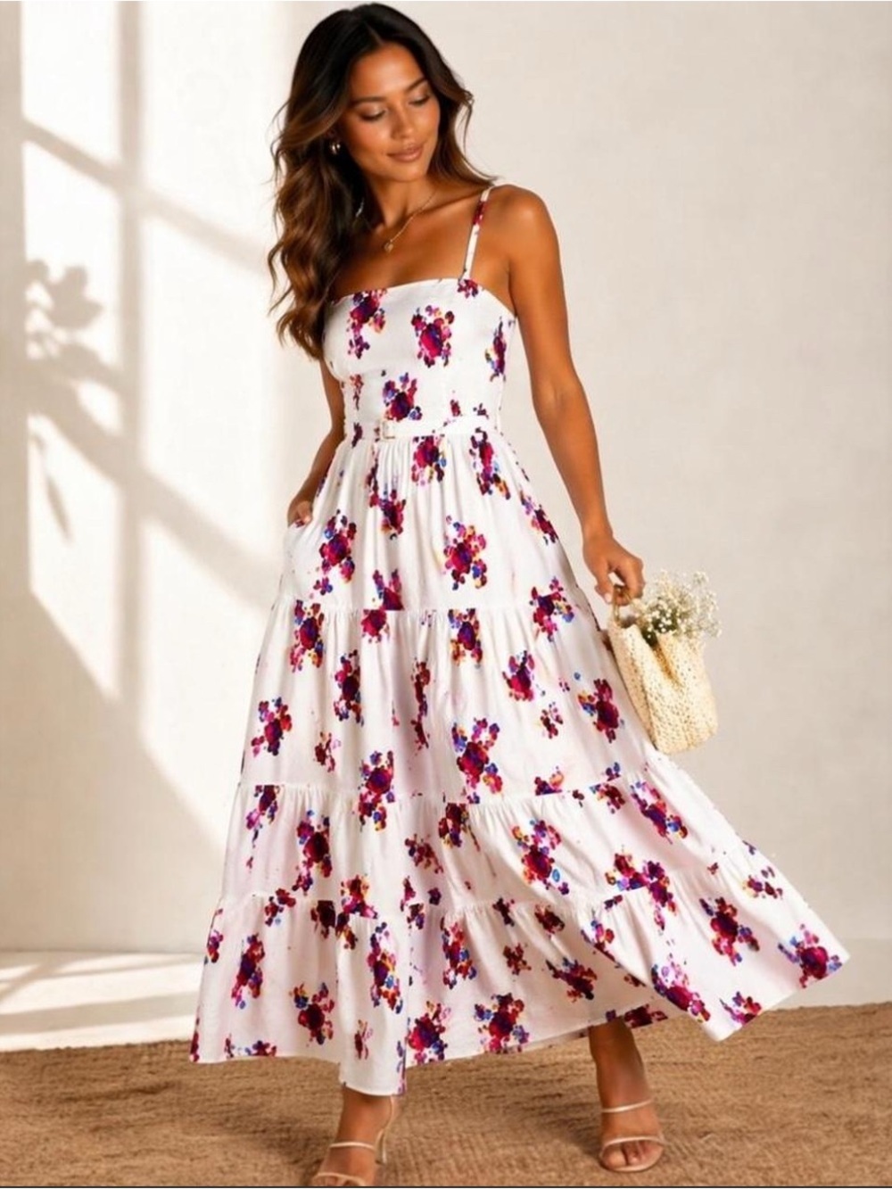 NWT Prabal Gurung JCPenney 16W Floral Tiered Midi Dress Pockets Cotton